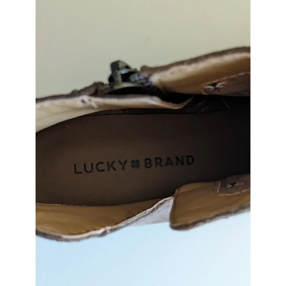 Lucky Brand Beathea Boots Ankle Leather Studded Boho Western Brown Size 7.5
